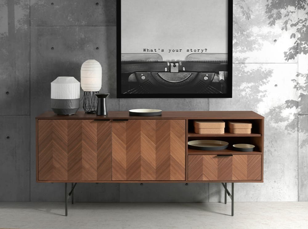 Aparador de diseño en chapa madera natural nogal. 180×40×80H - Maisons du Monde