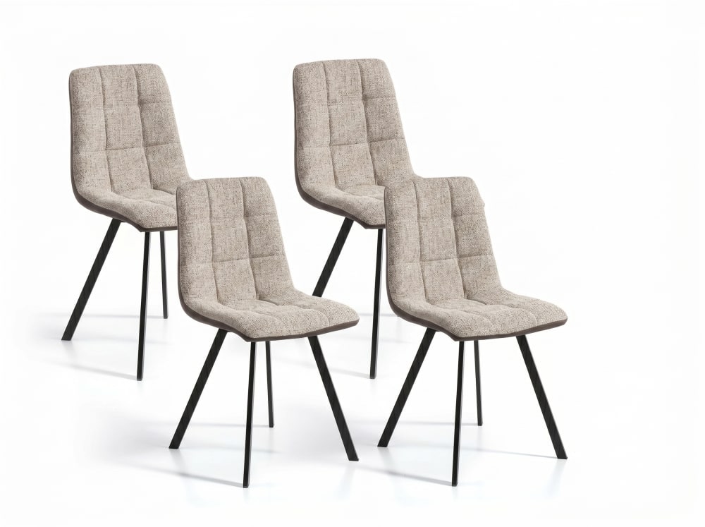 Set de 4 sillas de comedor tapizadas en tela marrón. 46x54x89H cm