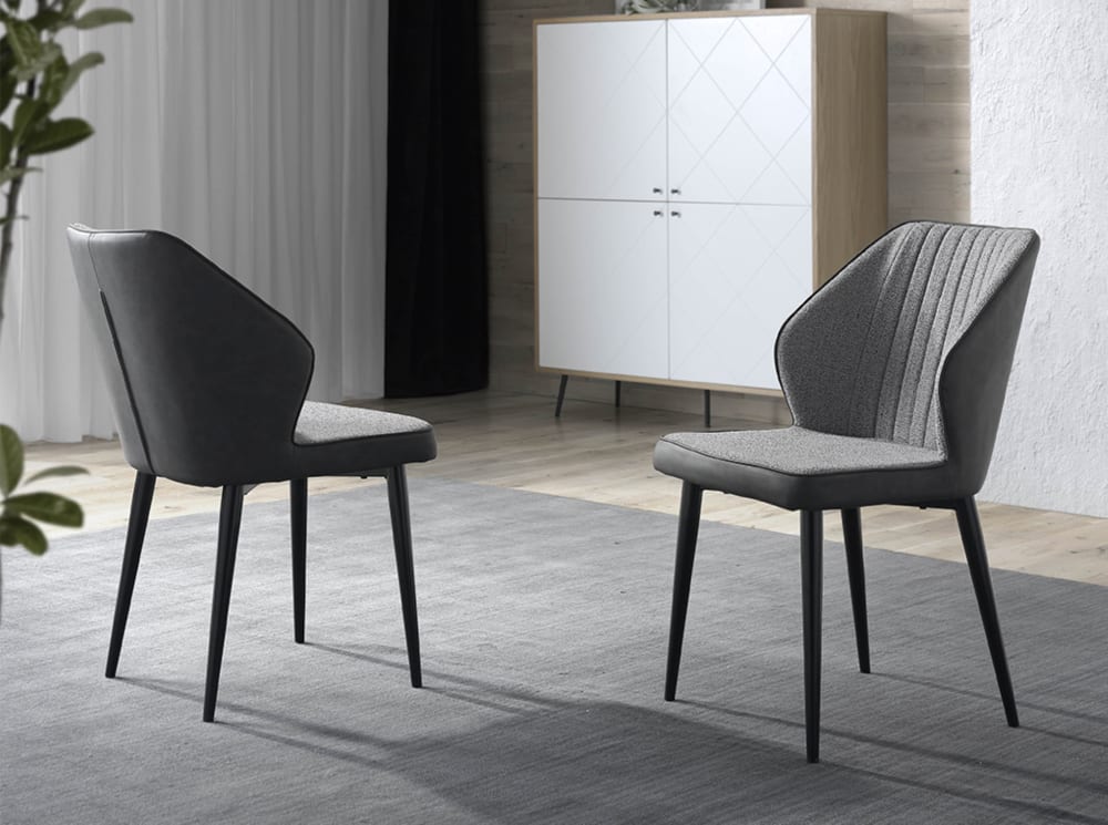 Set 4 sillas boston tela jaspeada gris y polipiel gris. - Maisons du Monde