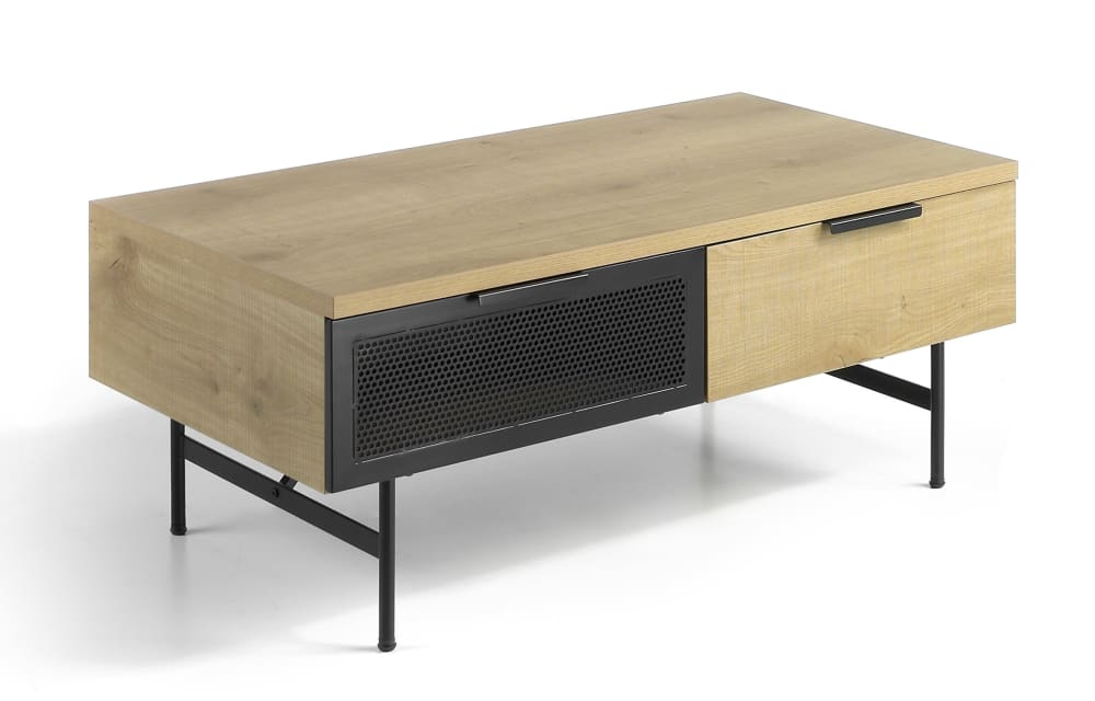 Mesa de centro Cooper patas metálicas negras y MDF chapado roble