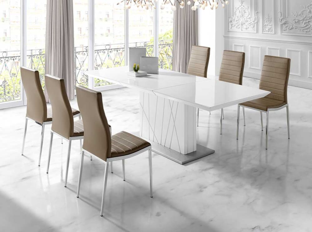 Mesa de comedor extensible blanco alto brillo. 160-220×90×76H - Maisons du Monde