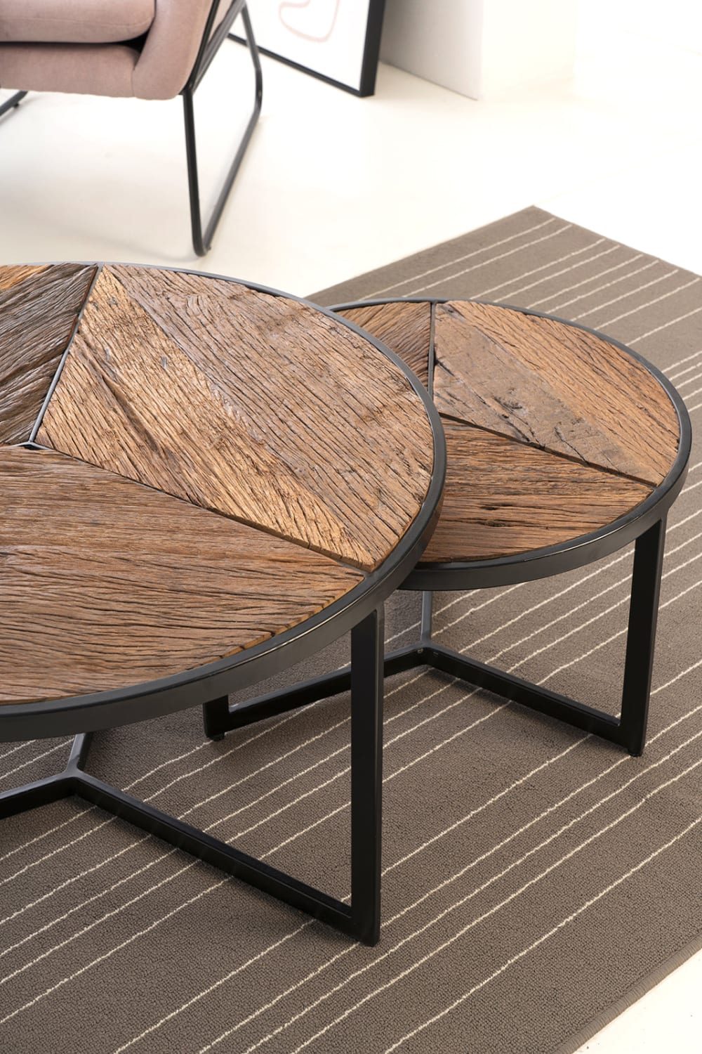Set mesas centro con tablero de madera reciclada y patas de hierro. - Maisons du Monde
