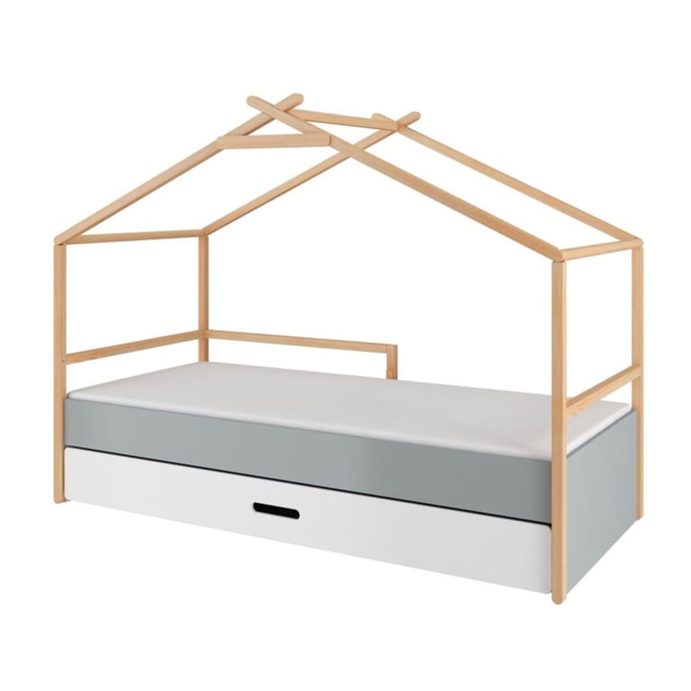 Lit cabane 90x200 sommier et tiroir panneaux mdf et stratifiés gris