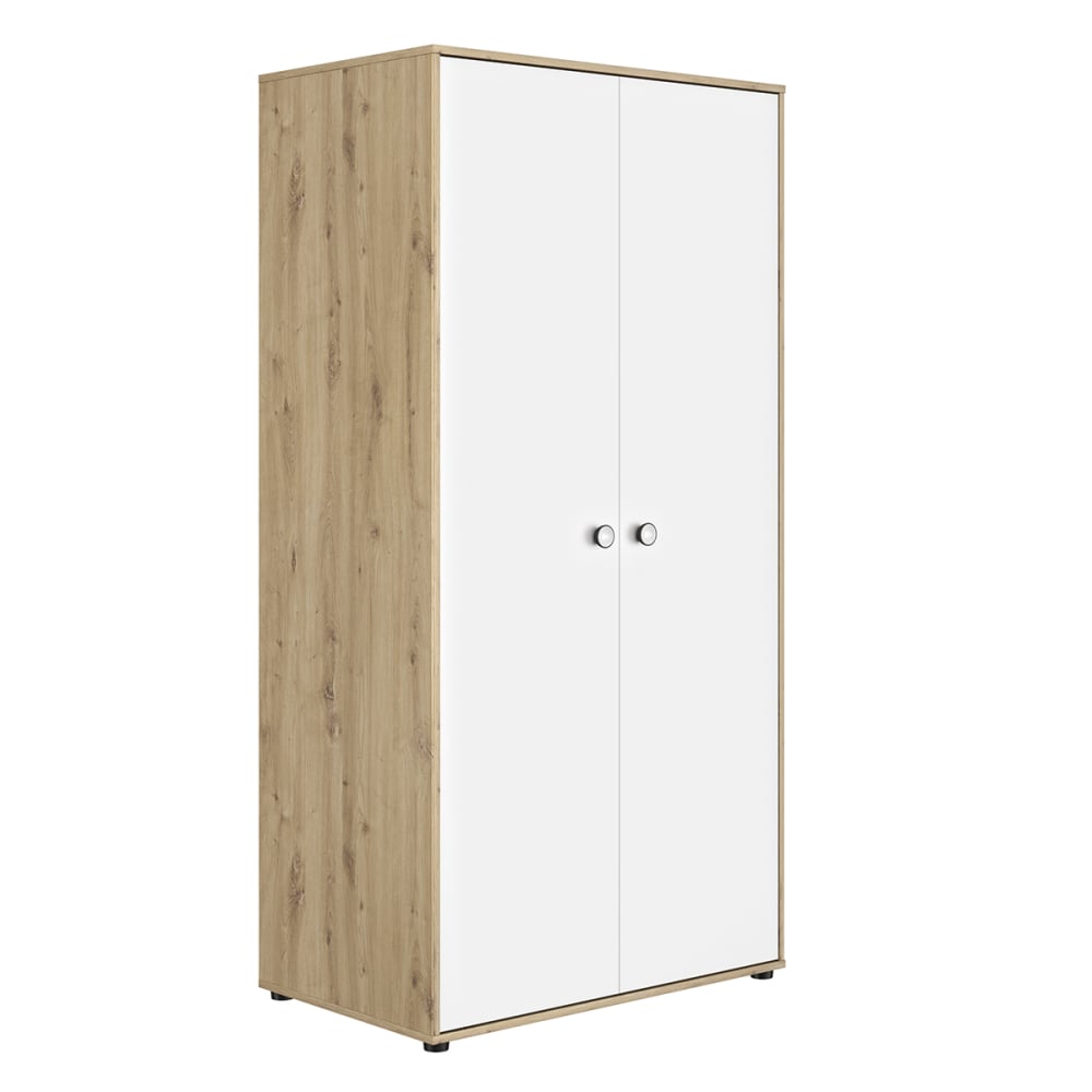 Armoire 2 portes style moderne effet bois chêne beige pour chambre