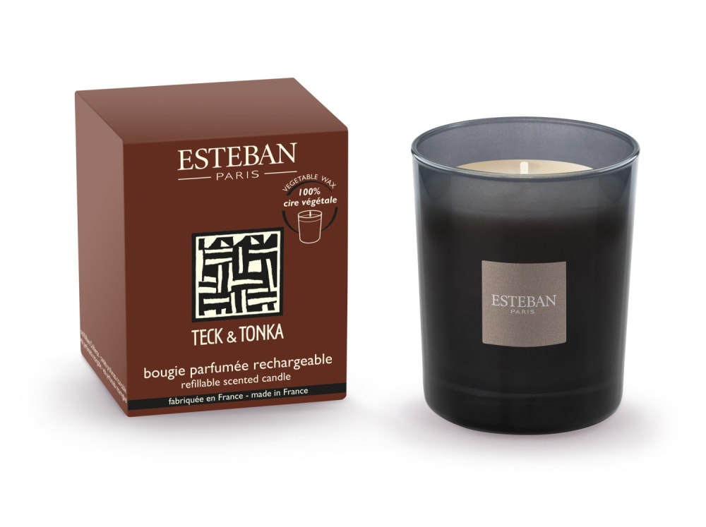 Esteban Paris Parfums Bougie classique parfumée rechargeable style classique chic Noir Verre