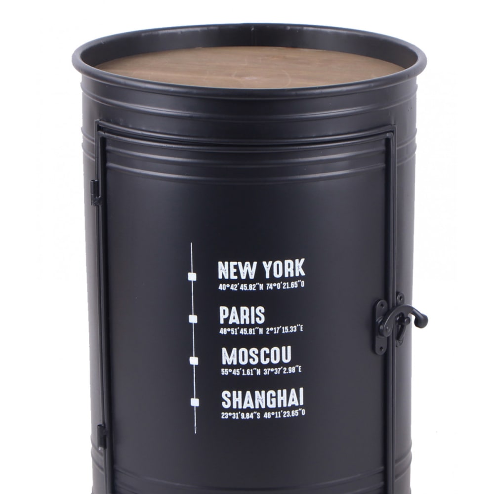 Table d'appoint / bout de canapé bidon métal et bois 33x46,5cm