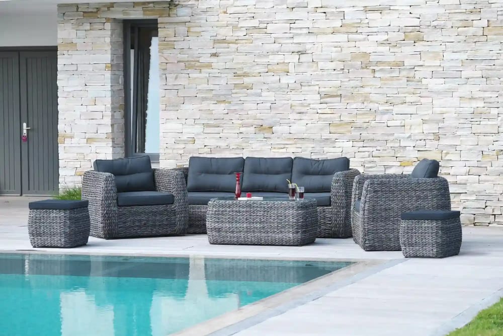 dcb garden Salon de jardin en résine tresséee style contemporain Noir Aluminium