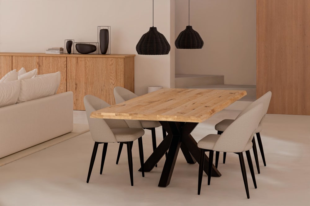Mesa de comedor 140 con tablero de roble y patas negras. - Maisons du Monde