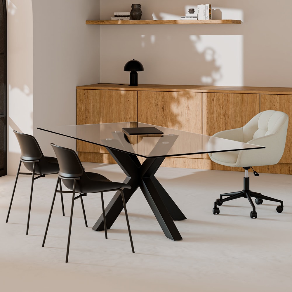 Esstisch mit Glasplatte und Beinen in Schwarz. - Maisons Du Monde
