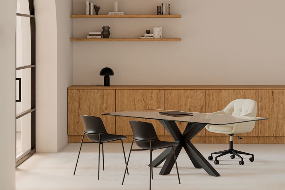 Mesa de comedor 200 con tablero de vidrio y patas negras. - Maisons du Monde