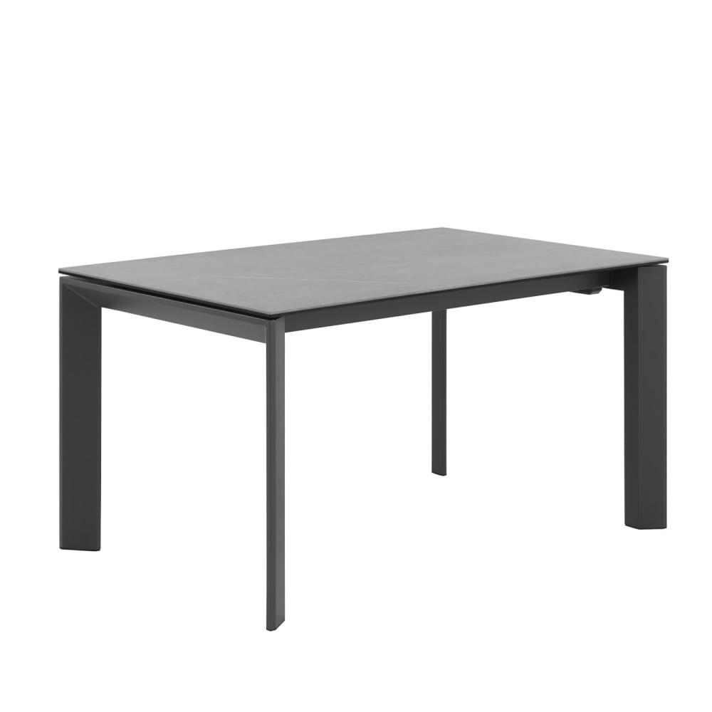 Koketto Home Ausziehbarer Tisch 140, graue Porzellanplatte, schwarze Beine. - Metall
