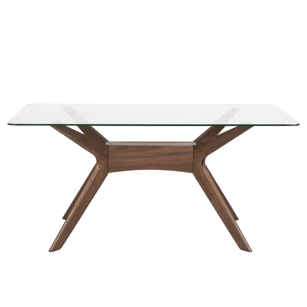 Mesa de comedor 160 con tablero de vidrio y patas de nogal