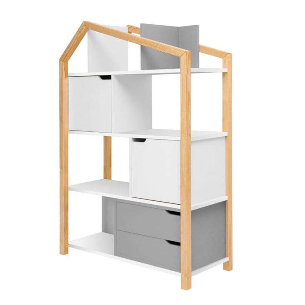 Bibliothèque maison phoebe panneaux mdf et stratifiés gris Bibliothèque maison phoebe panneaux mdf et stratifiés gris
