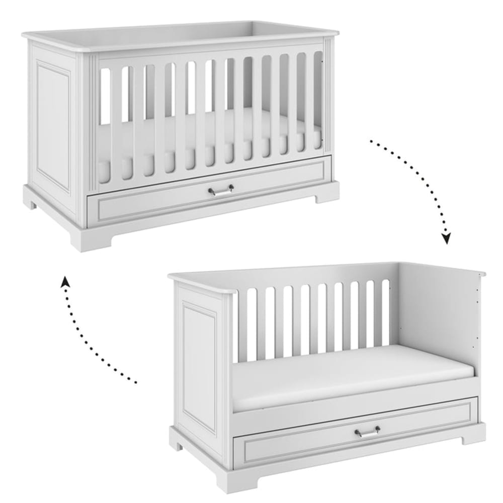 Lit évolutif 70x140 sommier et tiroir panneaux mdf et stratifiés blanc