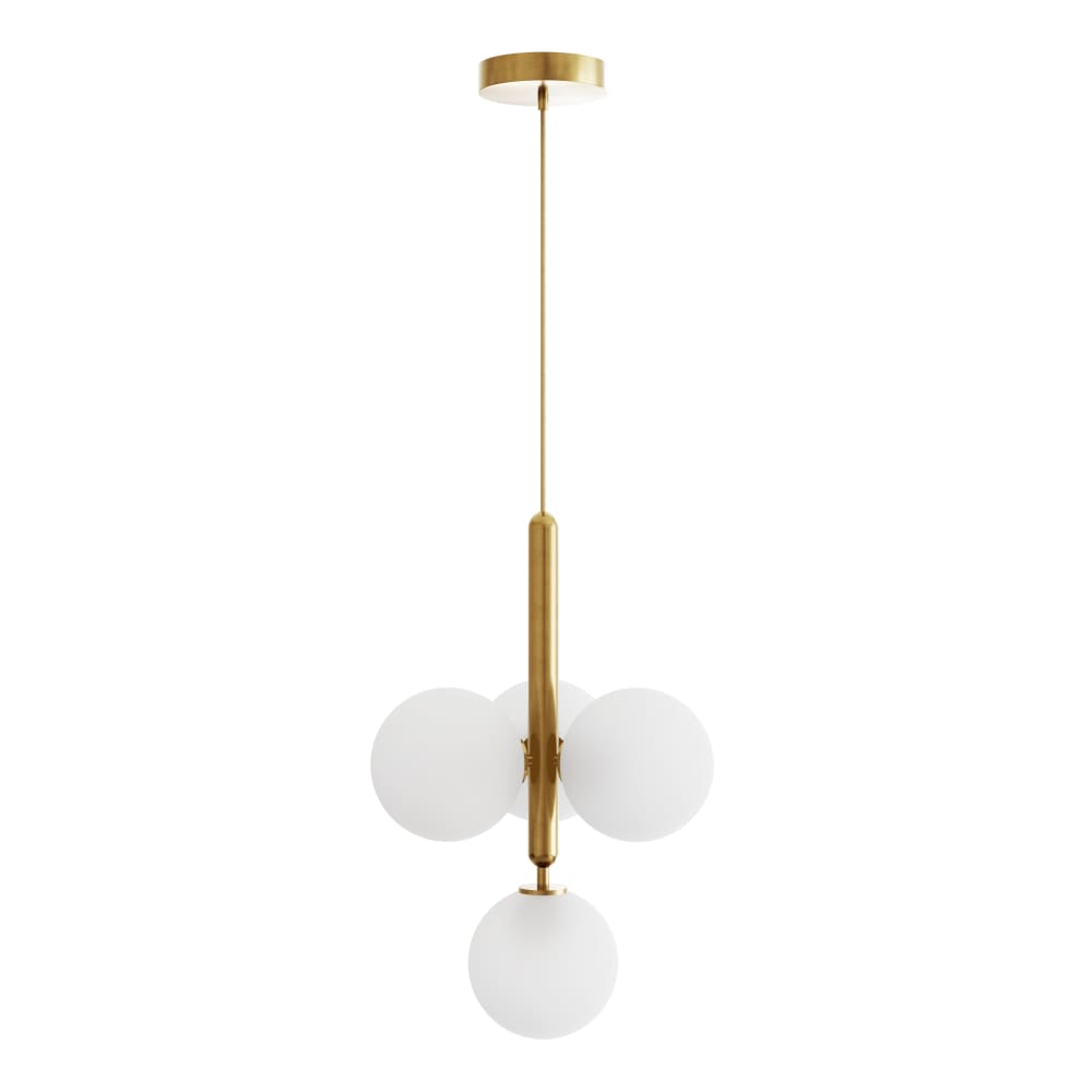Suspension à 4 boules en verre blanc et finition bronze