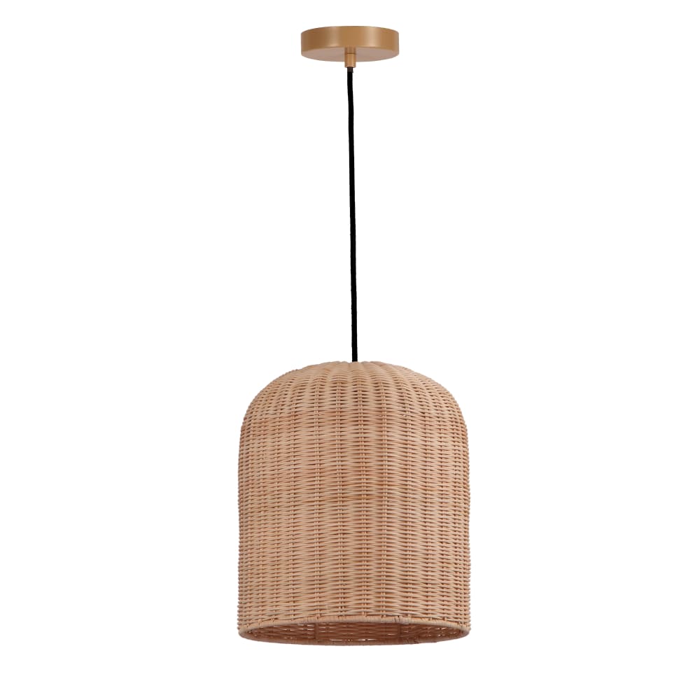Suspension en rotin naturel et câble noir (e27)