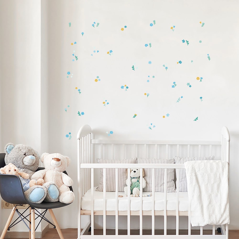 Mini fiori blu multicolore in adesivo decorativo opaco -