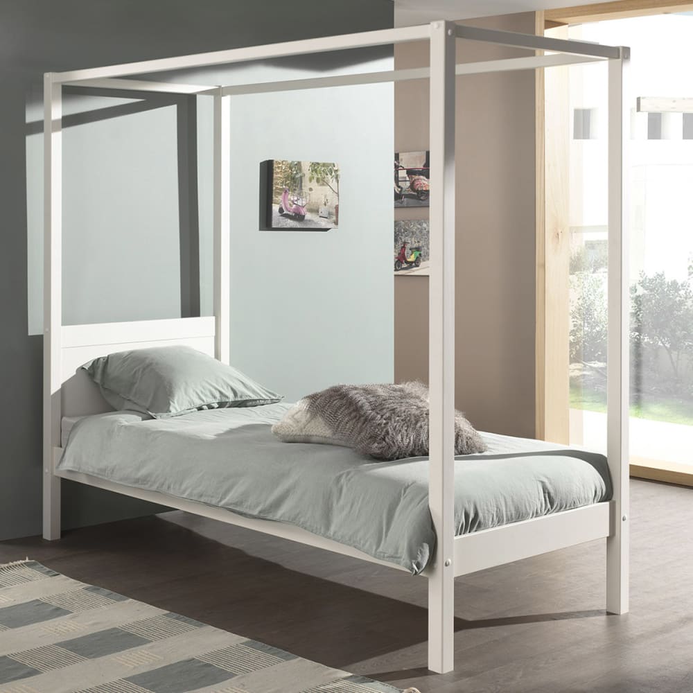 Lit à baldaquin 90x200 sommier inclus blanc