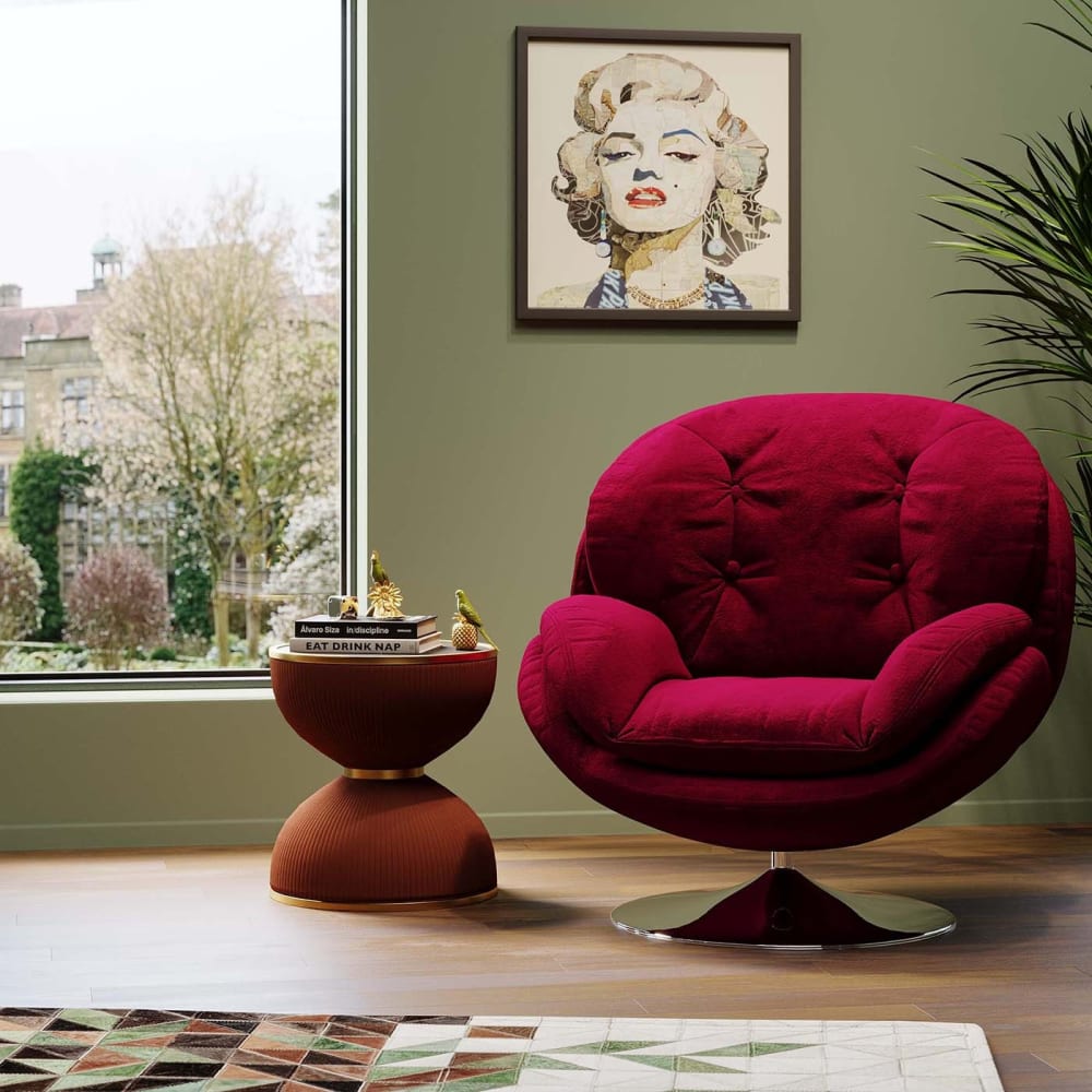 Kare Design Drehbarer Sessel in Samt-Optik, rot style modern - Samt