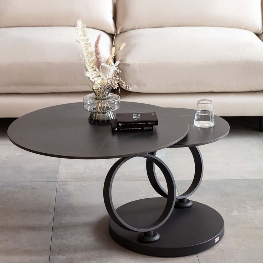 Kare Design Table basse pivotante en céramique et acier noir style contemporain Noir Céramique - 133x43x80cm
