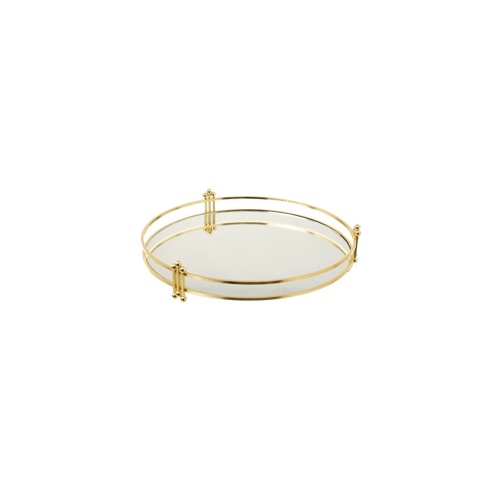 Plateau rond en métal doré et miroir 30x30x5cm