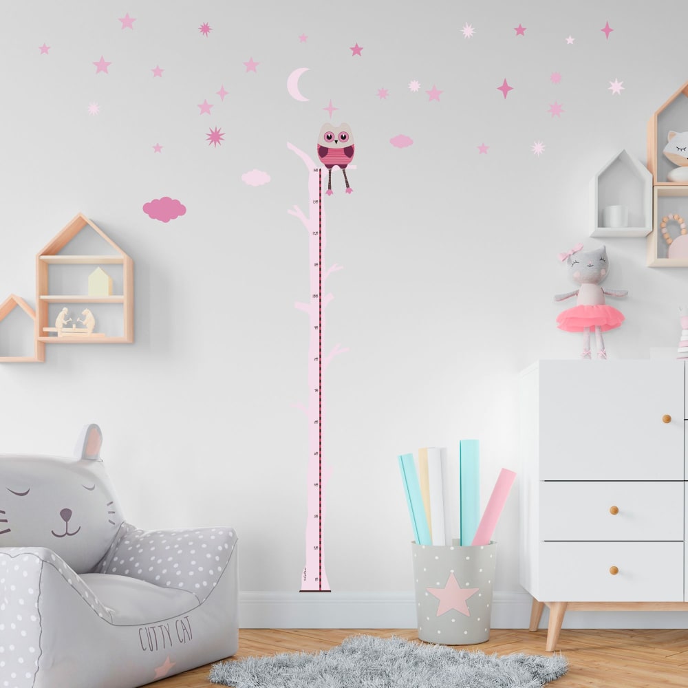 Medidor adhesivo de pared búho rosa - Maisons du Monde