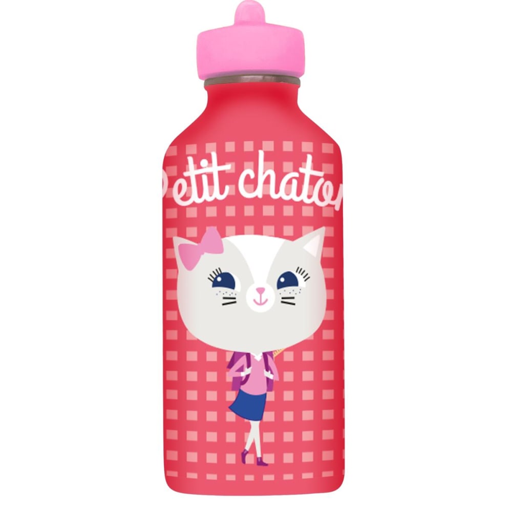 Draeger Paris Gourde Inox Enfant - Petit Chaton - Rose Rose Inox - 6x17x6cm