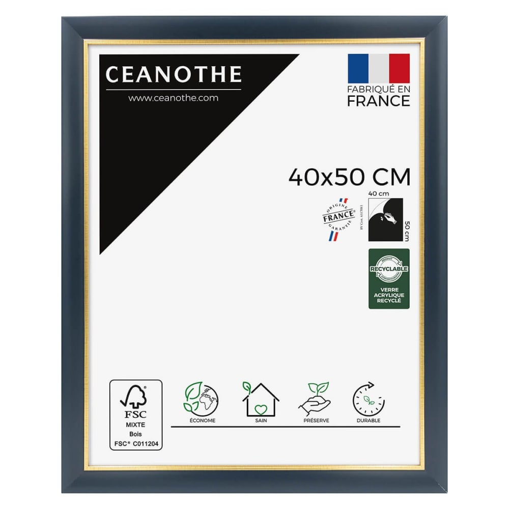 Cadre photo bleu doré 40x50 cm résine recyclée