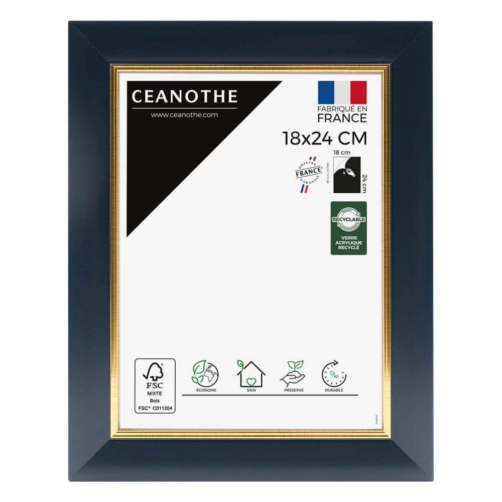 Cadre photo bleu doré 18x24 cm résine recyclée