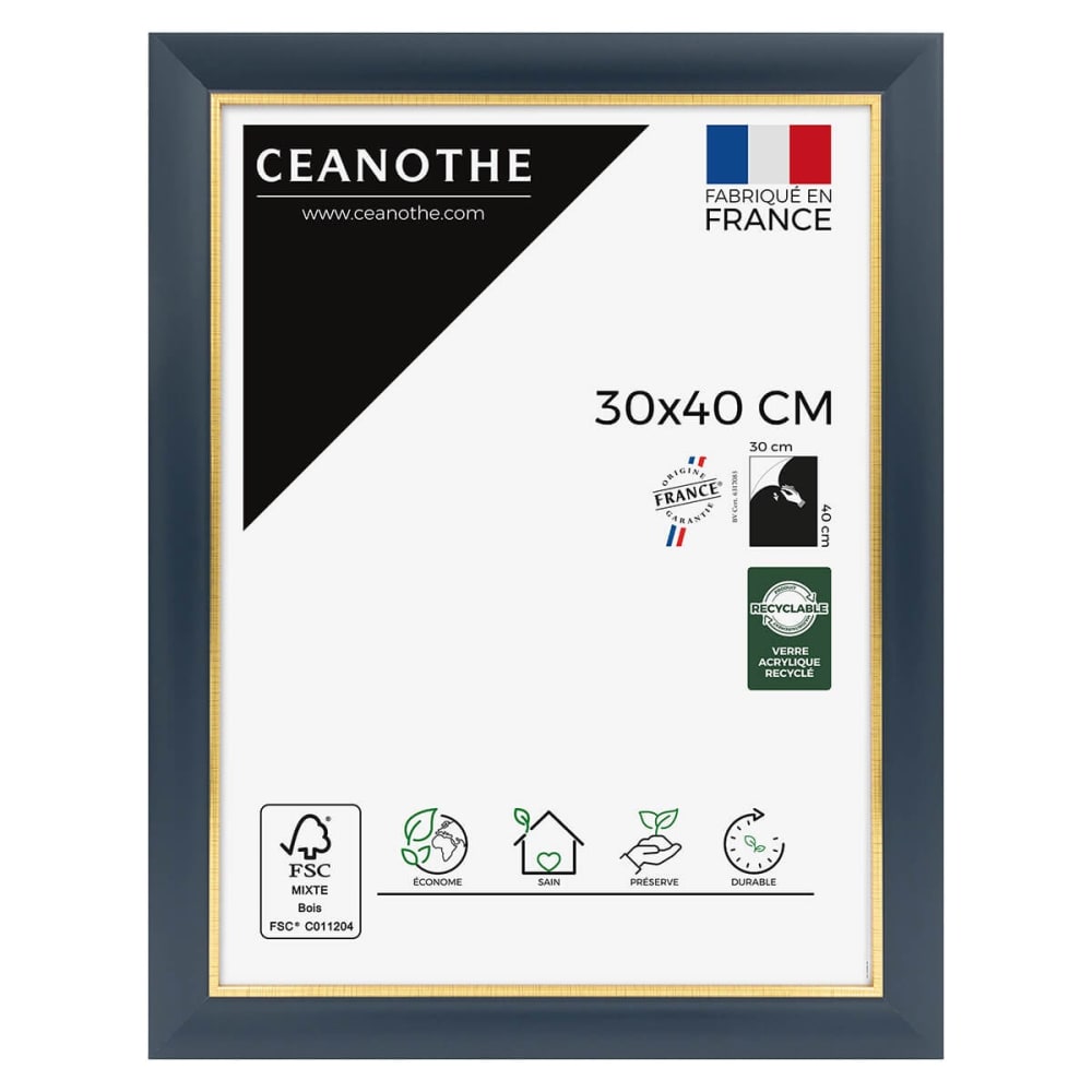 Cadre photo bleu doré 30x40 cm résine recyclée