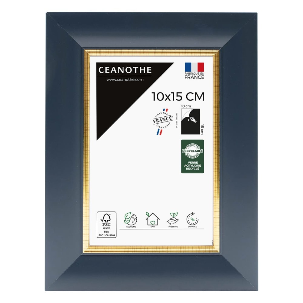 Cadre photo bleu doré 10x15 cm résine recyclée