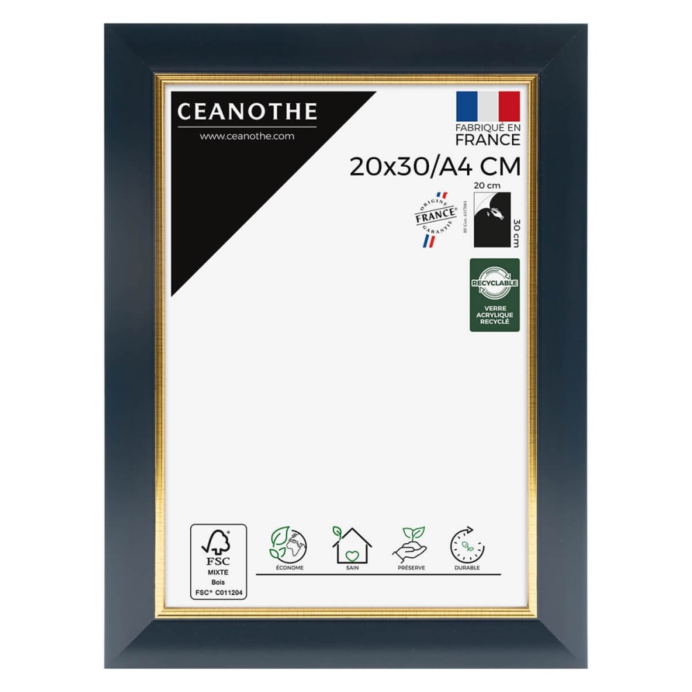 Cadre photo bleu doré 20x30 cm résine recyclée