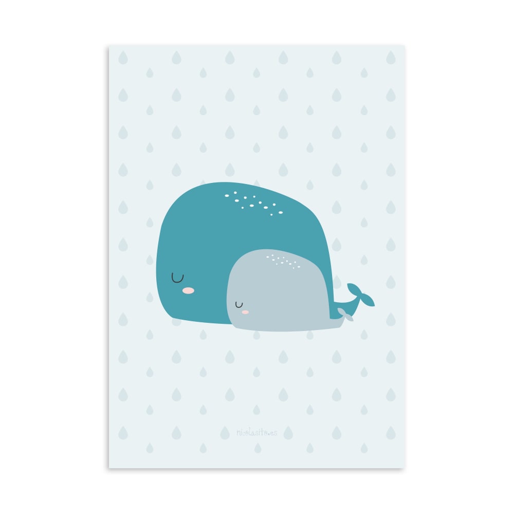 Poster da parete Balena 30x40cm - Blu - Carta