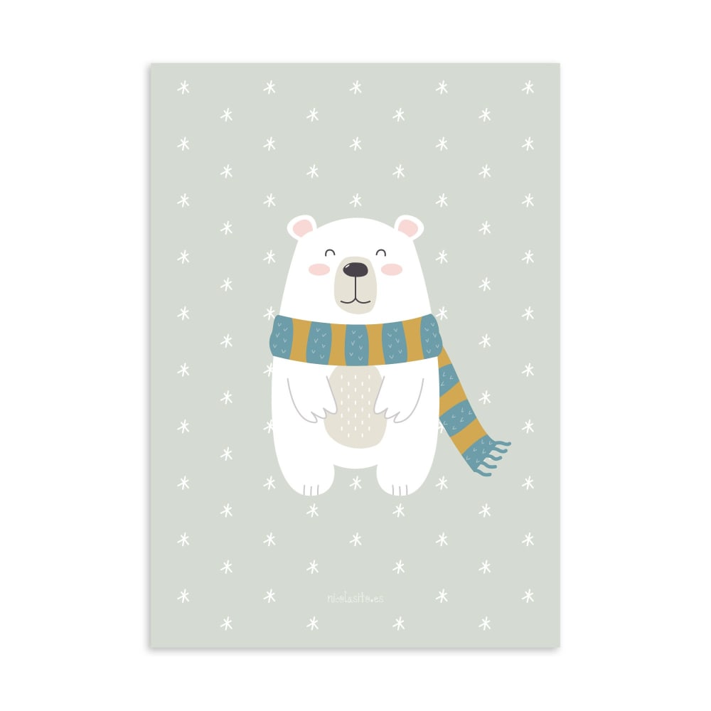 Lámina decorativa infantil papel Oso polar 21x30cm