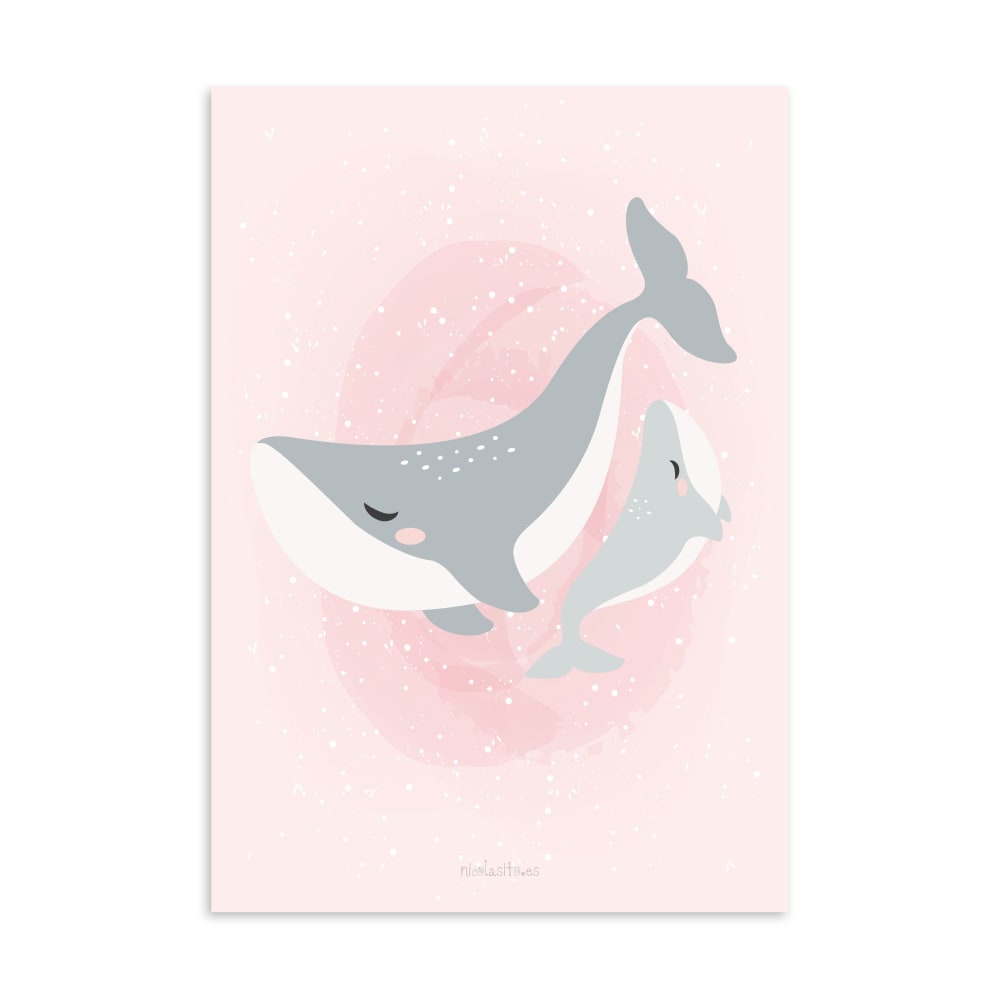 Lámina decorativa Mamá Ballena rosa 21x30cm