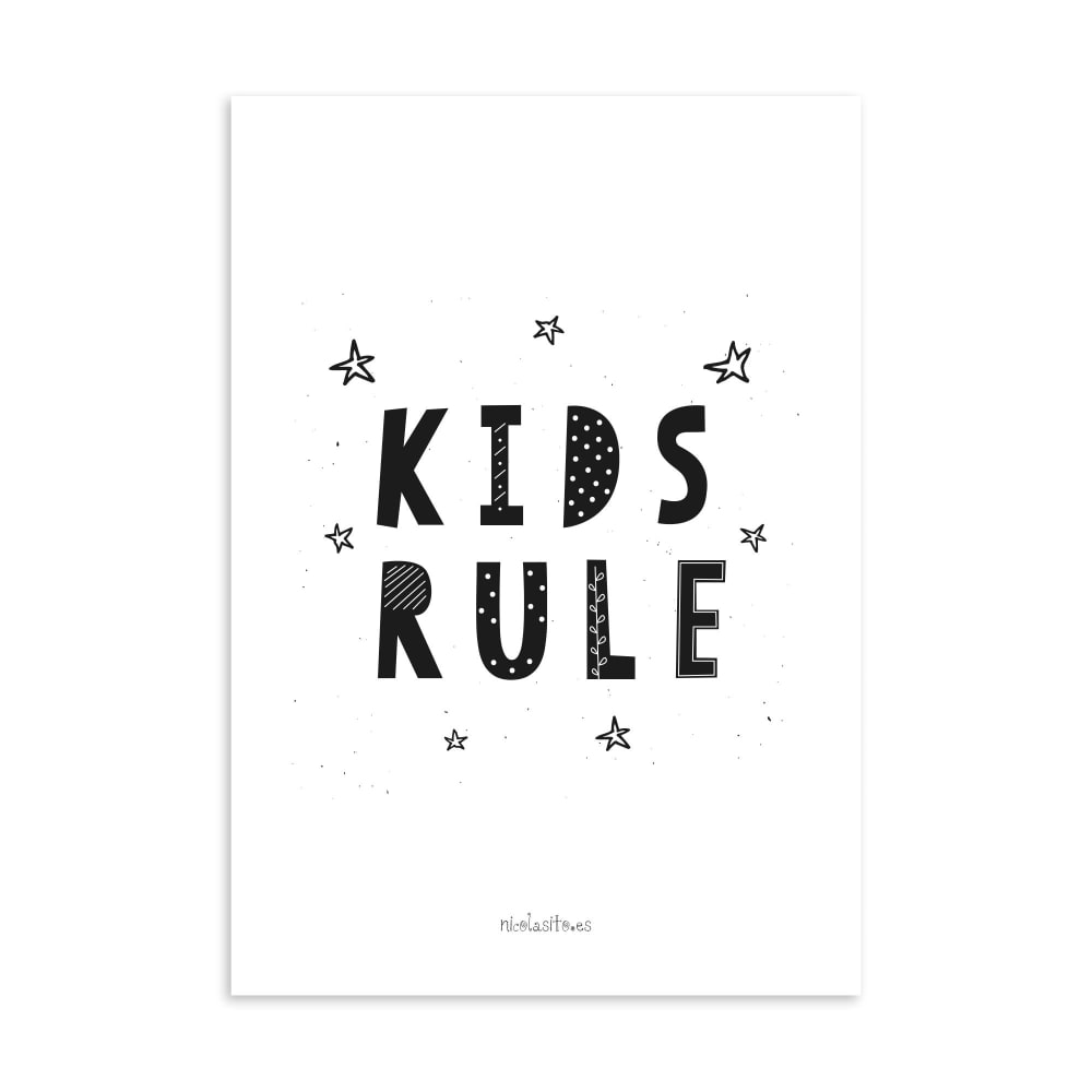 Póster de pared papel Kids Rule negro 21x30cm