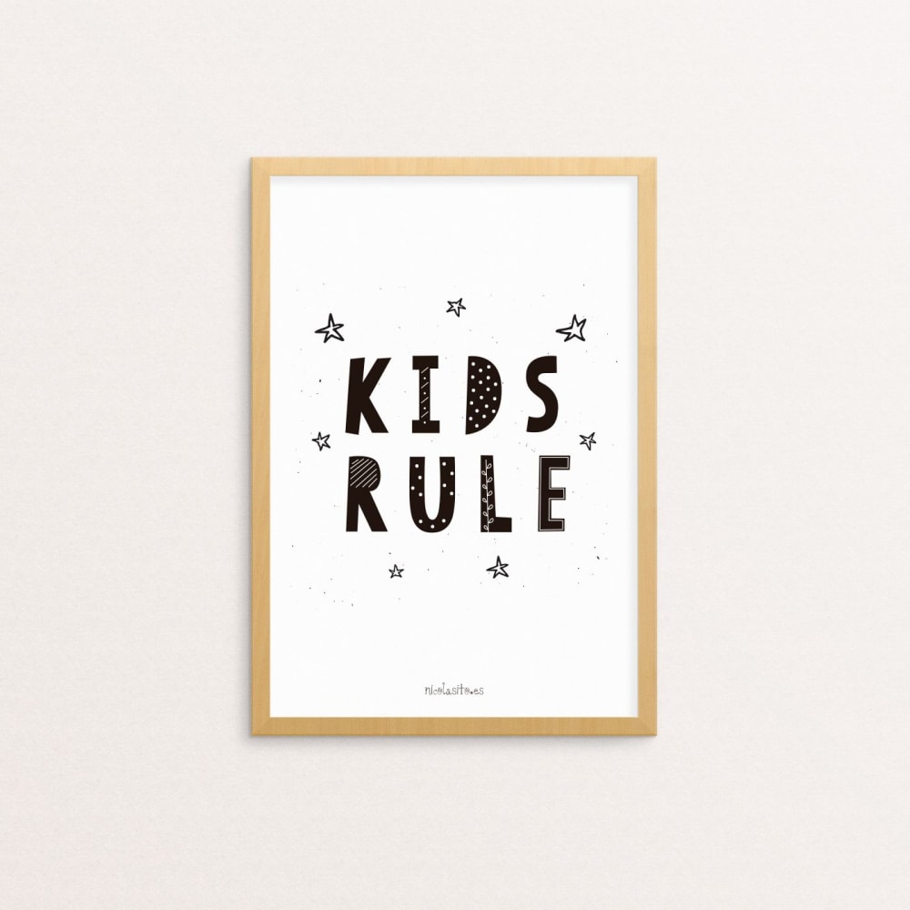 Poster in carta da parati Kids Rule nero 21x30cm - Nicolasito