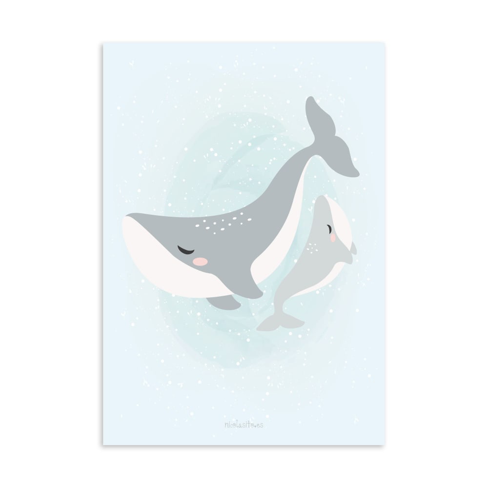Poster decorativo madre Balena blu 21x30cm - Blu - Carta
