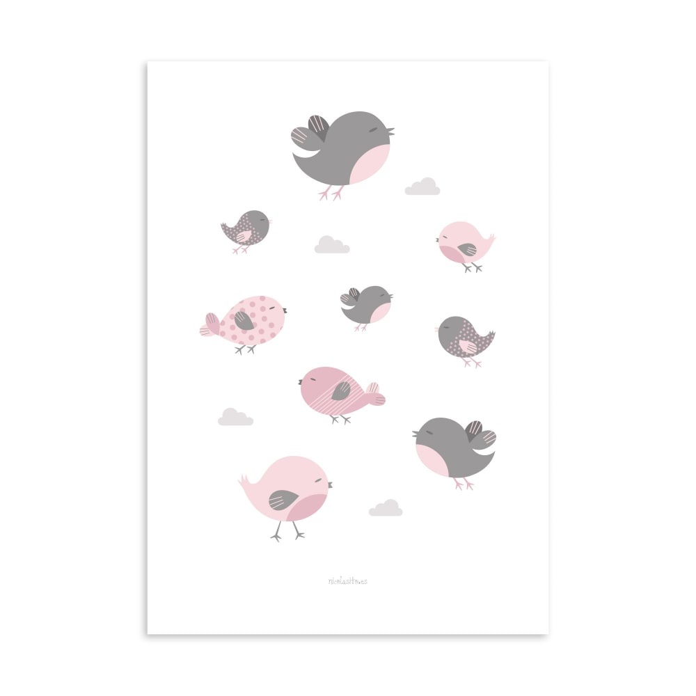 Póster de pared papel Pajaritos rosa 21x30cm