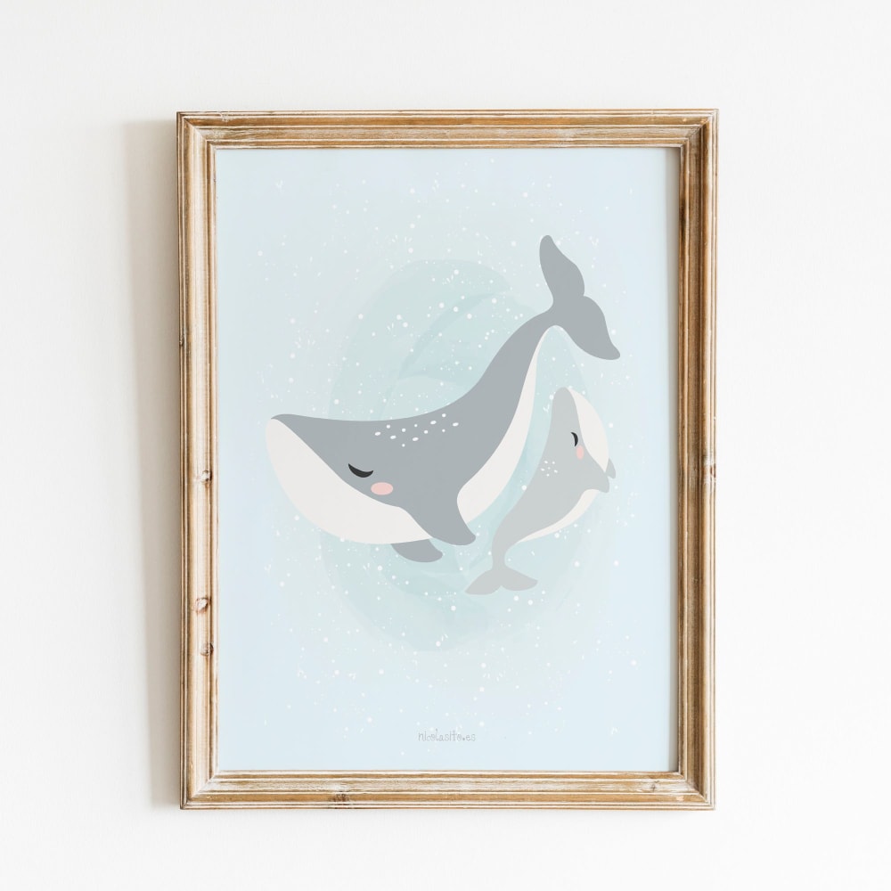 Poster decorativo madre Balena blu 30x40cm - Nicolasito