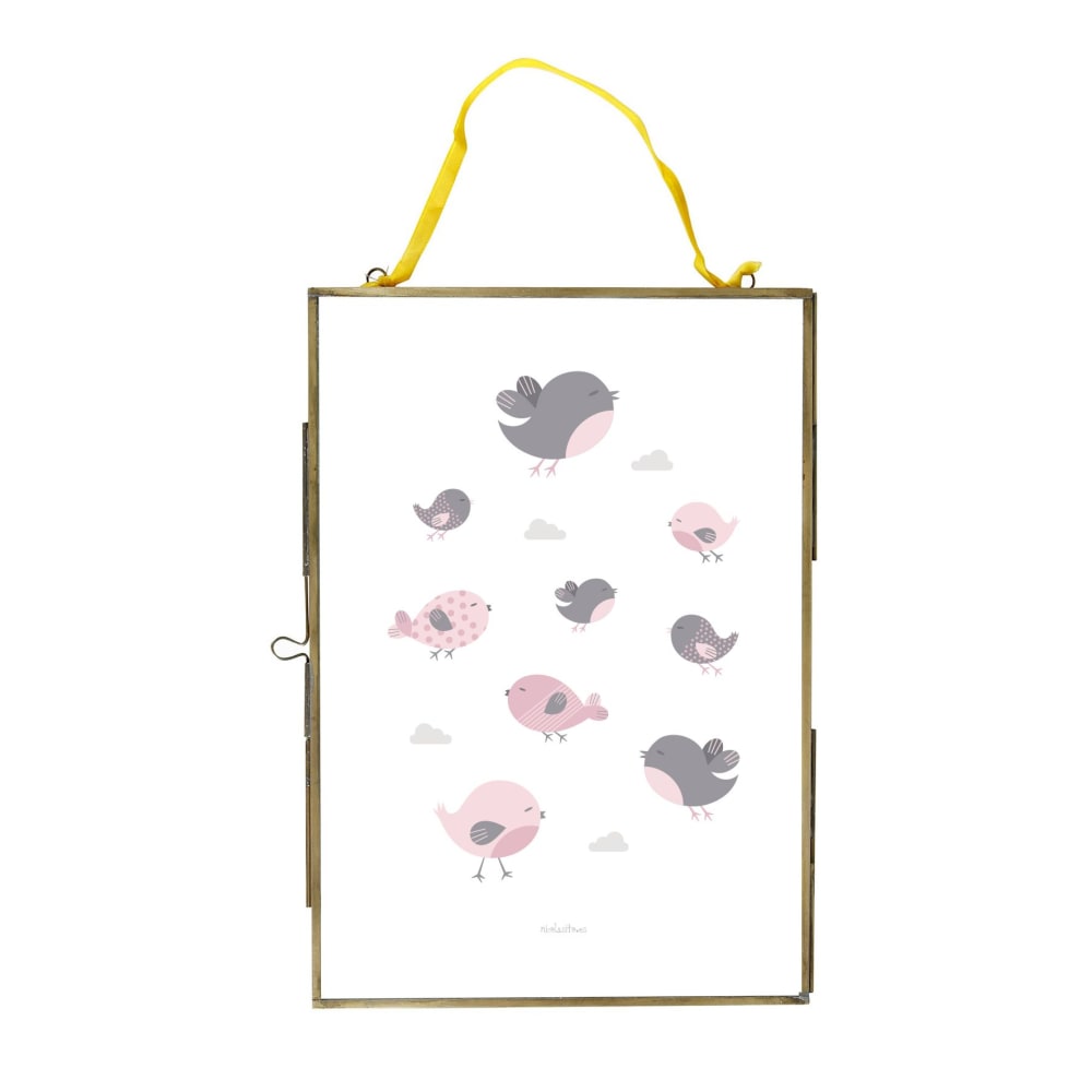 Poster in carta da parati Uccellini rosa 30x40cm - Nicolasito