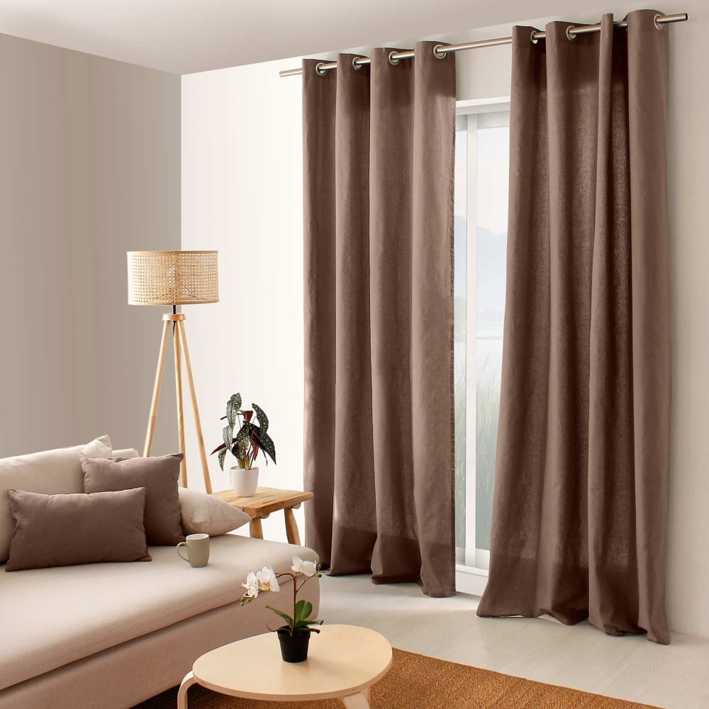Home Maison Farbenfroher Vorhang aus reiner Baumwolle 8 Ösen style modern Taupe Baumwolle