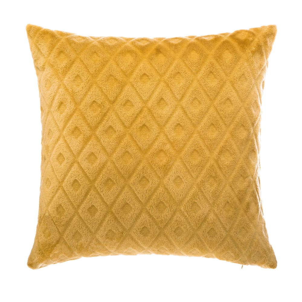 Coussin en flanelle  -  - effet 3d polyester/velours jaune ocre 40x40