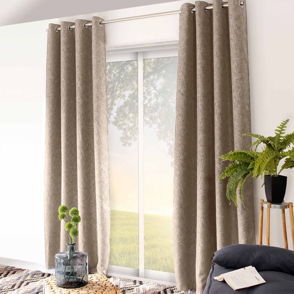 Rideau uni occultant ''natté'' polyester gris clair 140x240 cm