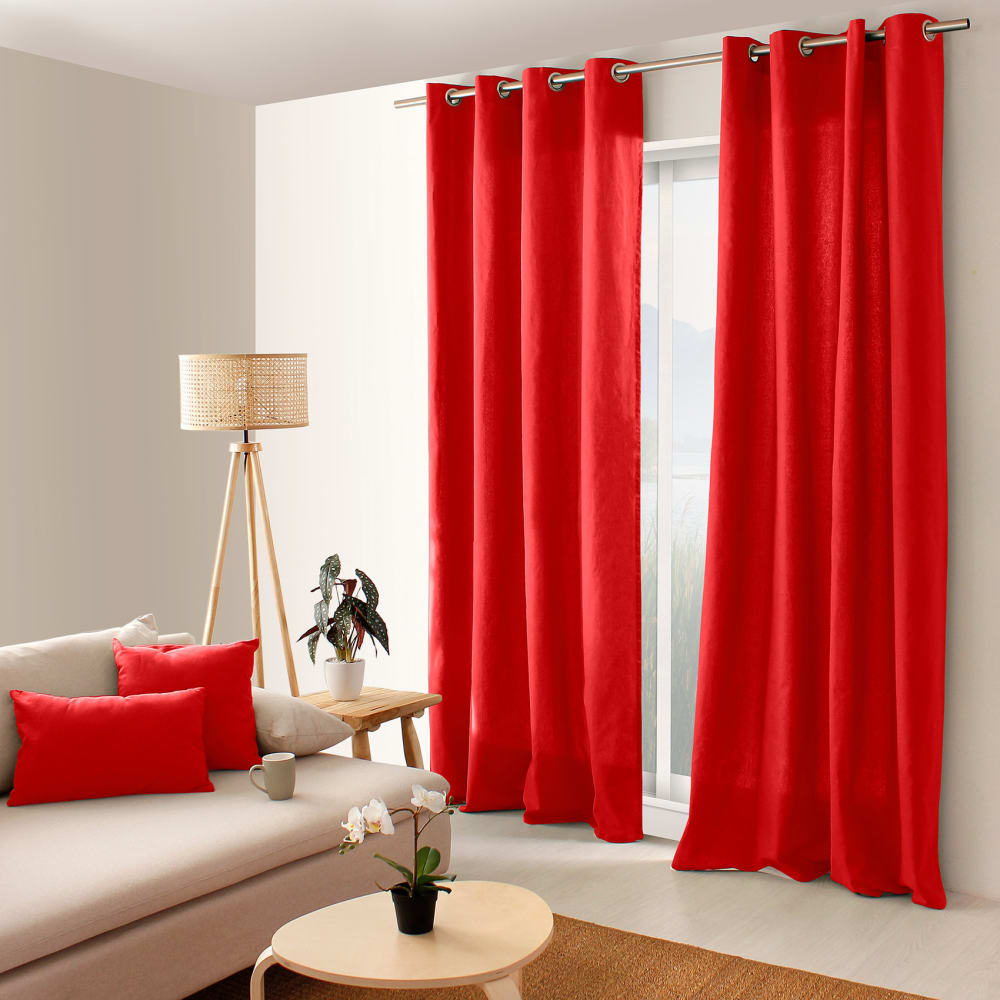 Home Maison Rideau à œillets en pur coton rouge 135x240 cm style contemporain