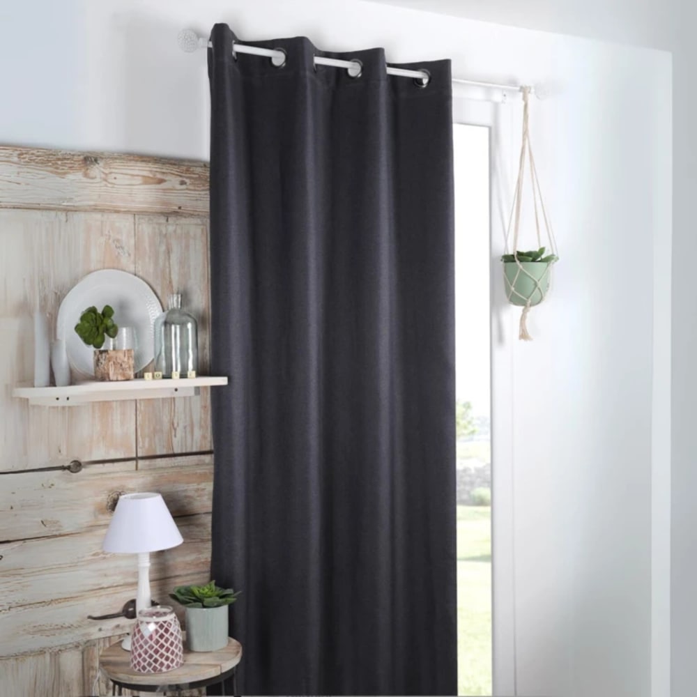 Rideau occultant uni tramé polyester gris anthracite 140x260 cm