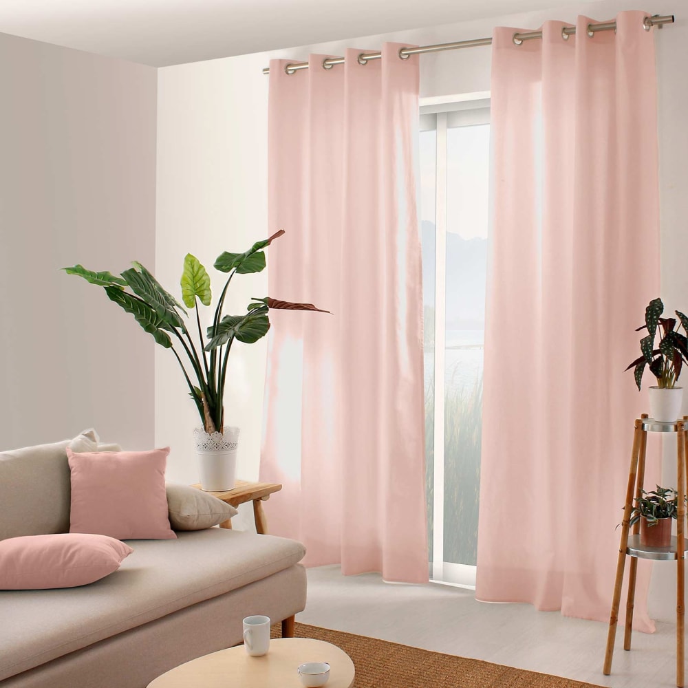 Home Maison Farbenfroher Vorhang aus reiner Baumwolle 8 Ösen style modern Rosa Baumwolle