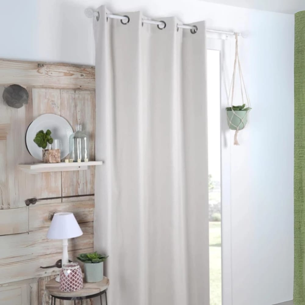 Rideau occultant uni tramé polyester ecru 140x260 cm