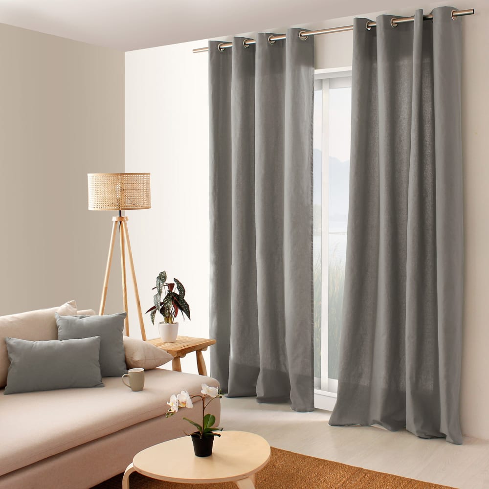 Home Maison Farbenfroher Vorhang aus reiner Baumwolle 8 Ösen style modern Grau Baumwolle