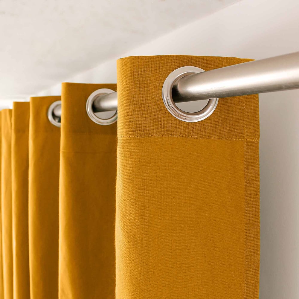 Rideau coloré en pur coton 8 œillets jaune moutarde 135x240 cm - Maisons du Monde